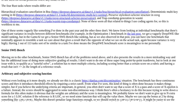 Exercises in benchmarking and evals, part 7: DeepSWE, Senior SWE-Bench, napkin math, and winter tires