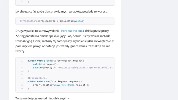 Kiedy nie używać @Transactional w Springu?