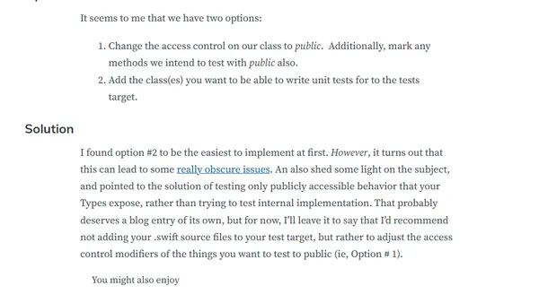 Swift Access Control – Implications for Unit Testing
