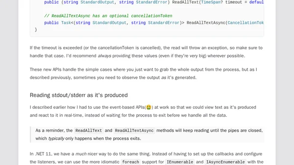 Improvements to reading Process outputs: Exploring the .NET 11 preview - Part 5