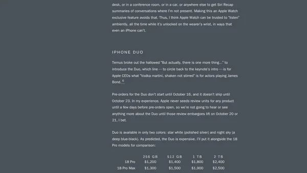★ Thoughts and Observations on Apple’s ‘Surprise and Shine’ Event; the Announcements of the iPhones 18 Pro, AirPods 5, Apple Watches Series 12 and Ultra 4, and the iPhone Duo; and the Dawn of the Ternus, John Ternus Era at Apple