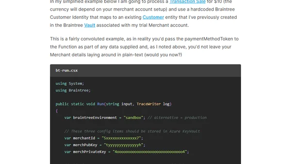 Azure Functions: Build an ecommerce processor using Braintree's API