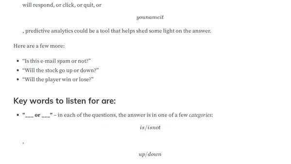 Patterns and Key Words of Predictive Analytics Questions
