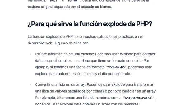 PHP Explode cómo usar la función con ejemplos y consejos