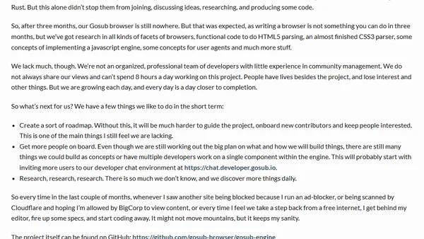 I'm still fed up and a browser is coming along fine