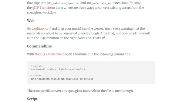 Converting glTF PBR materials from spec/gloss to metal/rough