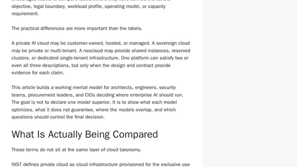 Private AI Cloud vs. Sovereign Cloud vs. Neocloud: A Practical Enterprise Guide
