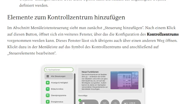macOS — Menüleiste und Kontrollzentrum anpassen