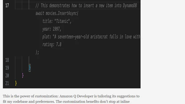 Customizing C# and C++ with Amazon Q Developer
