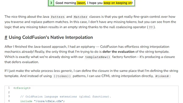 Code Kata: Creating String Interpolation Templates In ColdFusion