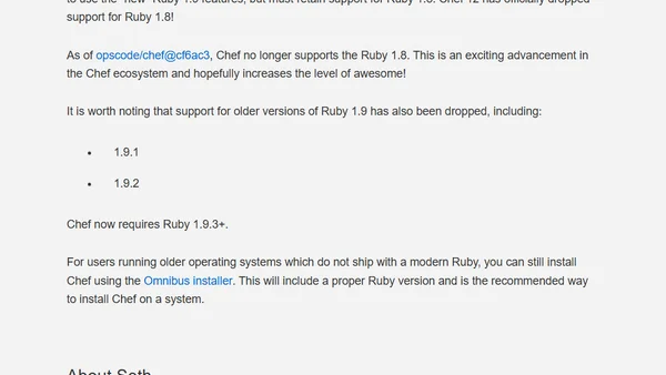 Chef 12 drops support for Ruby 1.8