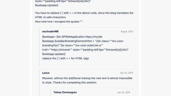 SP 2013 Tip - Change the "SharePoint" text in the top left corner.