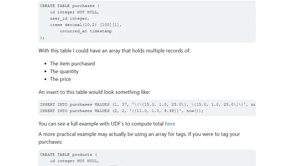 Arrays in Postgres