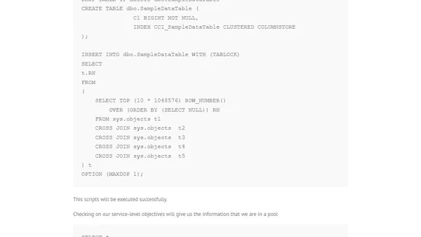 Columnstore Indexes – part 130 (“Columnstore Indexes on Azure SQL DB”)