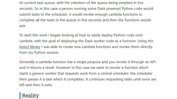Exploring Dask and Distributed on AWS Lambda