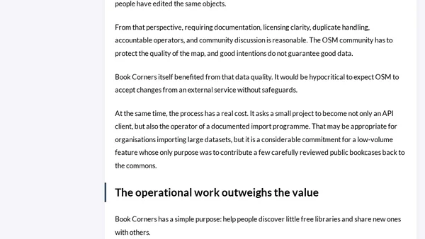 Why Book Corners won't sync contributions back to OpenStreetMap