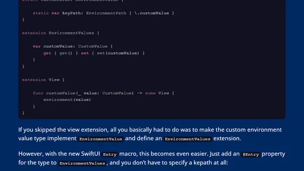 Replacing EnvironmentKit with the new SwiftUI Entry macro