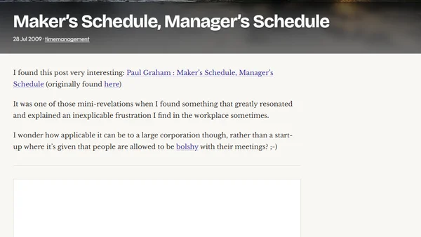 Maker's Schedule, Manager's Schedule