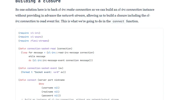 Integrating cl-irc and cl-async