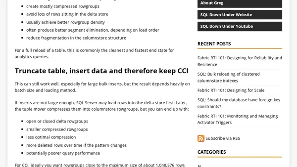 SQL: Bulk reloading of clustered columnstore indexes