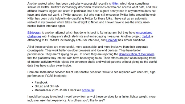 Nitter and other Internet reclamation projects