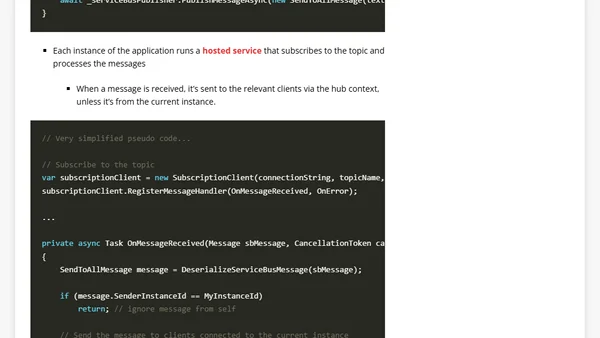 Scaling out ASP.NET Core SignalR using Azure Service Bus
