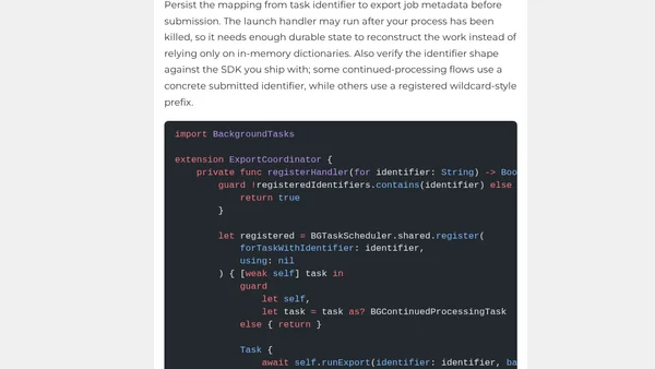 Keep a User-Started Export Alive with BGContinuedProcessingTask