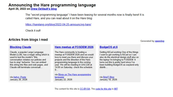 Announcing the Hare programming language