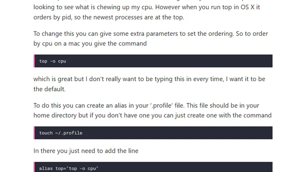Sort top command by cpu usage and set to default in OS X