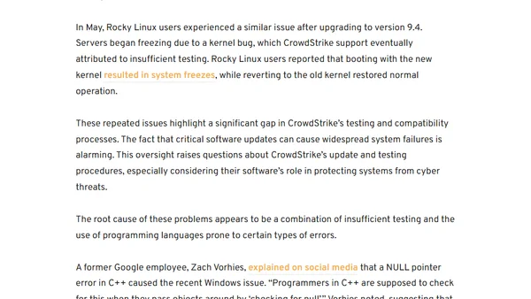 CrowdStrike took down Debian and Rocky Linux a few months ago and no one noticed