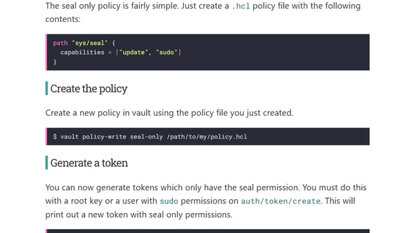How to create a seal only token for Hashicorp Vault
