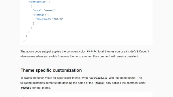 Change comment color visibility in a VS Code theme