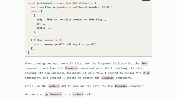 Avoiding Server Component Waterfall Fetching with React 19 cache()
