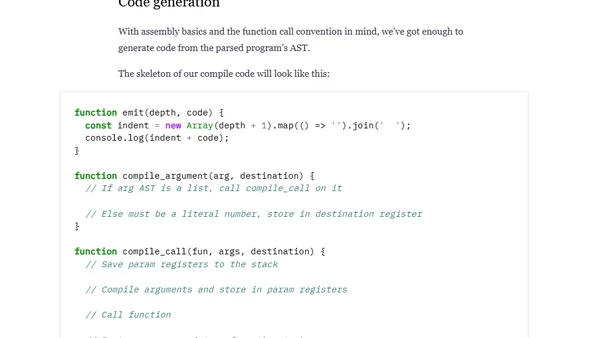 Writing a lisp compiler from scratch in JavaScript: 1. lisp to assembly