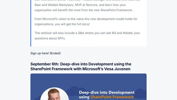 Webinars: SharePoint Framework with Microsoft's Bill Baer and Vesa Juvonen
