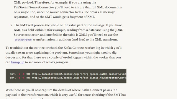 Ingesting XML data into Kafka - Option 2: Kafka Connect plus Single Message Transform