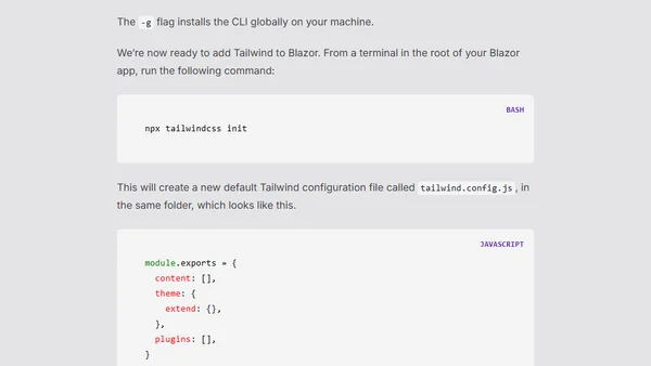 Adding Tailwind CSS v3 to a Blazor app