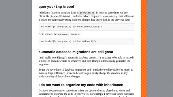 Some more things about Django I've been enjoying