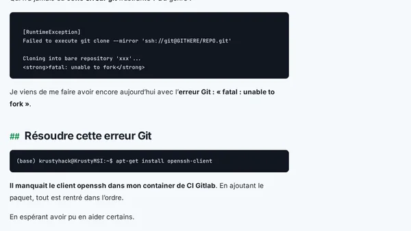 Git : « fatal : unable to fork »
