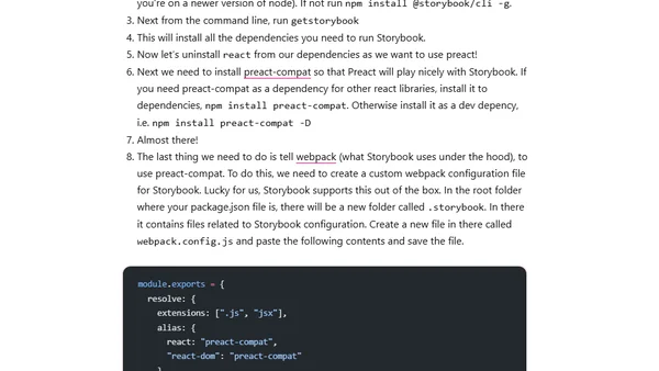 Setting up Storybook for Preact