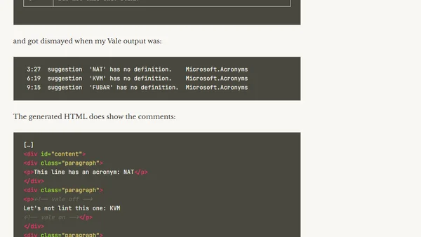 Disabling Vale Linting Selectively in Asciidoc