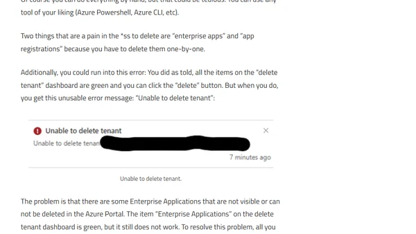 Azure Tip 13: How to delete an Azure Tenant and a painful error message “Unable to delete tenant”