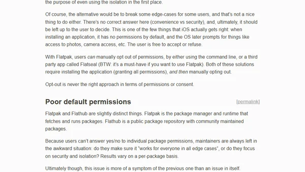The issue with flatpak's permissions model