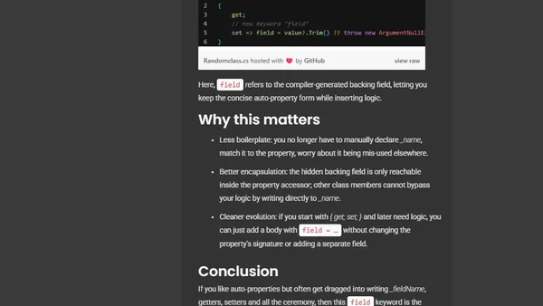 C# 14: Introducing field-backed auto‐properties via the contextual keyword field
