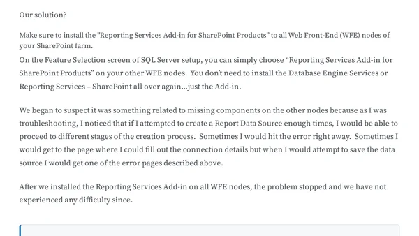Troubleshooting SQL Server 2012 Reporting Services and SharePoint 2010 Integration (Part 1)