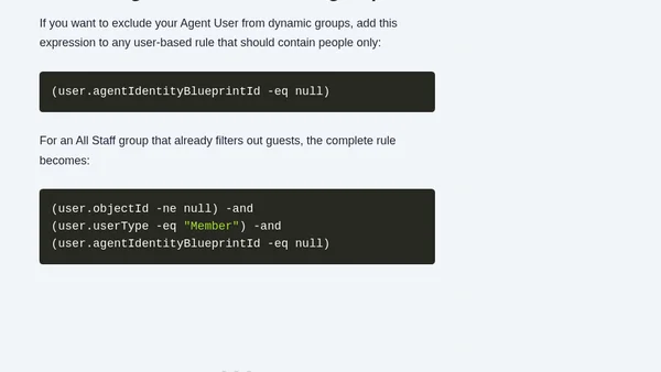 Stop agent users joining Microsoft Entra dynamic groups