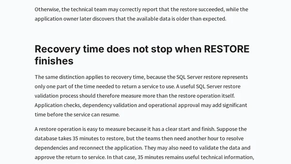 A Restored Database Is Not the Same as a Recovered Service
