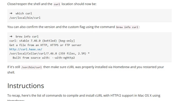 Using cURL with HTTP/2 on Mac OS X