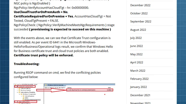 WHfB Cloud Kerberos Trust – Fixing config issue: ‘Cloud trust for on-premise auth policy is enabled: No’