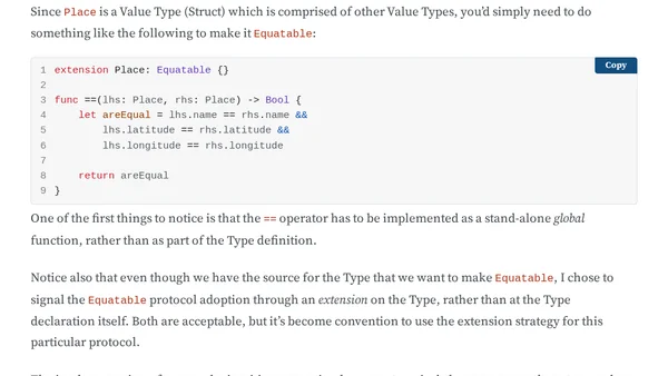 Every Swift Value Type Should Be Equatable